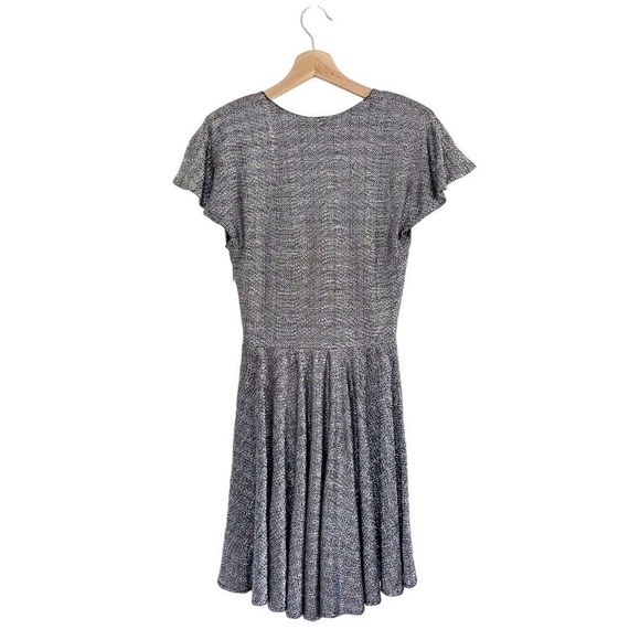 Alexis Skyla Metallic Flutter Sleeve V Neck Mini Skater Dress Silver Small - Picture 3 of 13